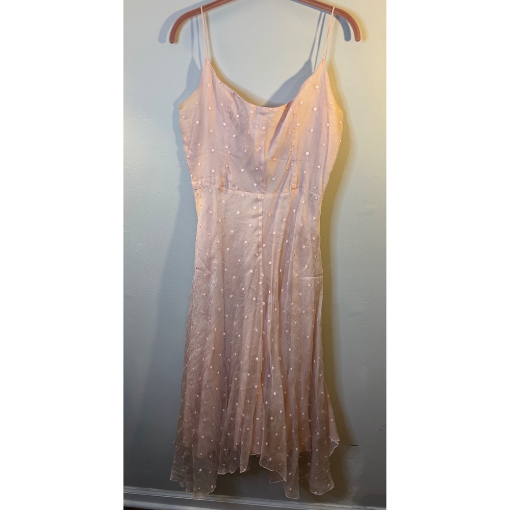 Tara Jarmon Baby Pink Sheer Silk Asymmetrical Midi Dress 12 Fairycore